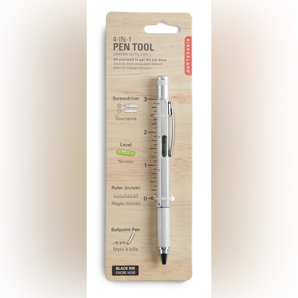 NWT KIKKERLAND Silver 4-in-1 PEN TOOL Screwdriver Level Ruler Ballpoint Pen